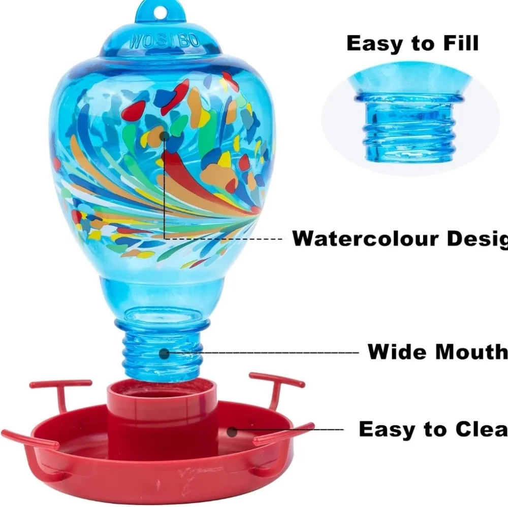 Colorful Glass Wild Bird Waterer 32 Oz Bird Water Feeder for Outdoors Garden Out